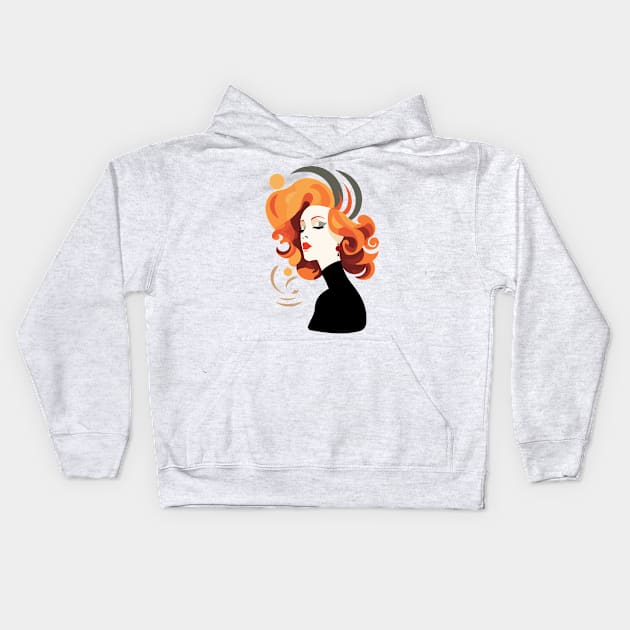 Minimalist Illustration of Orange-Haired Lady in Black Kids Hoodie by a4mbs